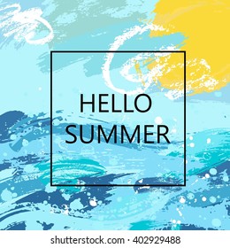 Summer Creative Background. Artistic Hand Drawn  Card. Creative Printable Design For Poster, Card, Invitation, Placard, Brochure, Flyer. 