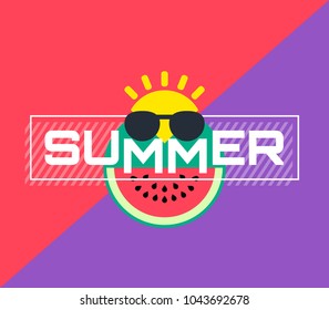 summer creative banner design with watermelon sun in sunglasses