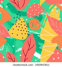 El arte creativo del doodle de verano es un patrón sin fisuras con diferentes formas y texturas. Collage. Vector para camisetas, afiches, textiles, carrito, etc.
