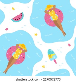 Patrón creativo de verano de la mujer en un anillo de goma