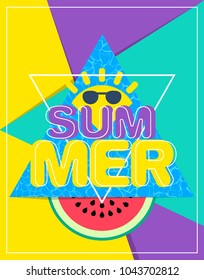 summer creative poster design with geometric shapes watermelon sun water