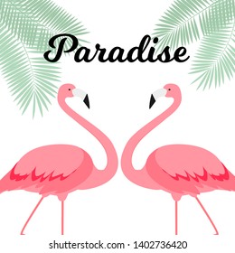 Summer Creative Poster with Pink Flamingo. Card of Invitation. Vector Illustration. EPS10