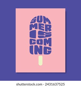 Summer creative typography card or poster vector template. Symbol of ice cream or ice lolly. Minimal eps10 illustration.