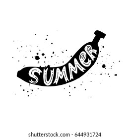 Summer. Creative and unique lettering quotes for the hot summer season in banana shape. Vector illustration. For cards, posters, banners.