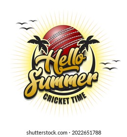 Summer cricket logo. Hello summer. Cricket time. Pattern for design poster, logo, emblem, label, banner, icon. Cricket template on isolated background. Vector illustration