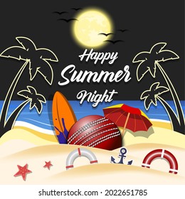 Summer cricket poster. Happy summer night. Pattern for design poster, logo, emblem, label, banner, icon. Cricket template on isolated background. Vector illustration