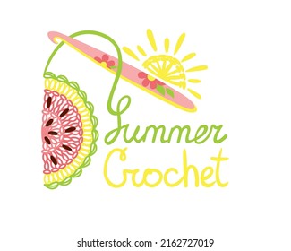 Summer crochet. Logo. Crochet hobby. Vector illustration.