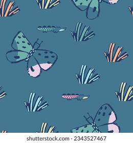 Summer crocodile and buterfly tropical seamless pattern. Hand drawn palm tree african print. Beach vacation background design, savannah textile print. Animals exotic wallpaper, baby jungle motif