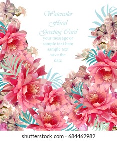 Summer crysanthemum flowers blossom card frame. Spring Season delicate watercolor flowers Wedding Invitation. Place for text. Vector illustration