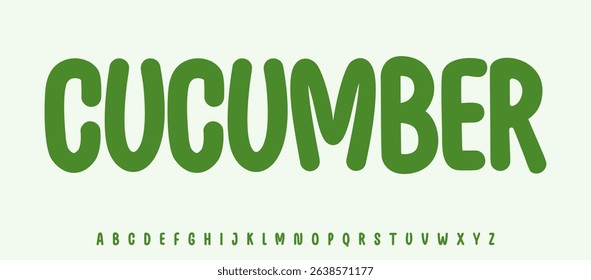 Summer Cucumber lettering, cartoon joyful colored alphabet, rounded playful font for bright kid fresh product headline, friendly logo. Childish typographic design. Packaging typography. Vector typeset