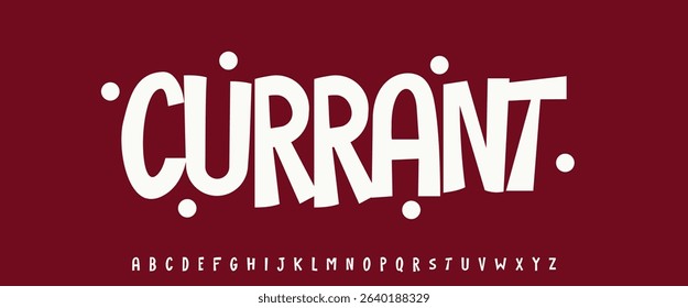 Summer Currant berry, joyful lettering, cartoon funny typography. Childish font for friendly logo headline of culinary recipe book, sweets, ice cream title. Food typographic design. Vector typeset.