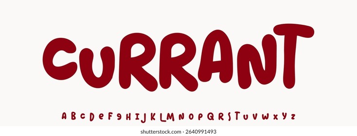 Summer Currant, joyful lettering, cartoon rounded typography. Childish font for friendly logo headline of culinary recipe book, sweets, ice cream title. Food typographic design. Vector typeset.