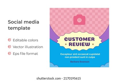 Summer Customer Review Groovy Pop Art Social Media Post Template Vector Illustration. Wave Arch Multicolored Groovy Border Summer Design Multimedia Content Cover Place For Text