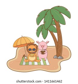 Summer and cute animals cartoons