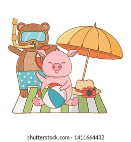 Summer and cute animals cartoons