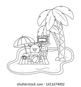 Summer and cute animals cartoons