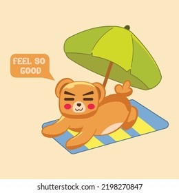 summer cute bear illustration on the beach