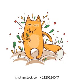 Summer cute fox/ vector illustration