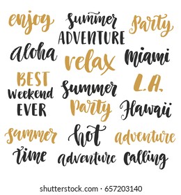 Summer cute hand written brush lettering set. Modern calligraphy. Vector illustration, Gift card, poster, banner, brochure design elements