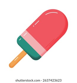 Summer cute ice cream  in red, green, pink colours isolated on transparent background with watercolour texture.  Summer food. Ice cream icon.  Cartoon flat style. Design element for web. Vector 