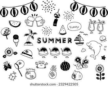 Summer cute icon material illustration set