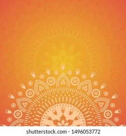Summer cute mandala background with place for text. Colorful abstract flower or sun symbol
