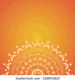 Summer cute mandala background with place for text. Colorful abstract flower or sun symbol