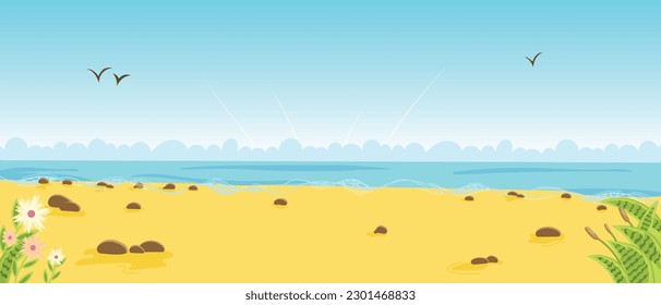 Summer cute nature landscape poster, summer beach vibes, ​​summertime beach vibes background