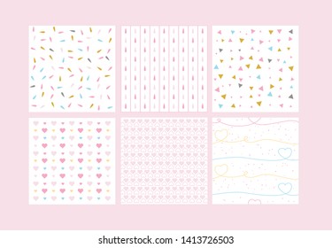 Summer cute seamless pattern set pink pastel simple modern vector illustration