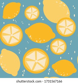 Summer cute seamless vector pattern background illustration with lemons