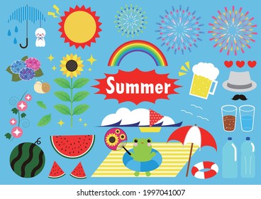 Summer cute simple illustration set