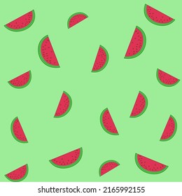 summer cute watermelon print on light green background, vector and creativity