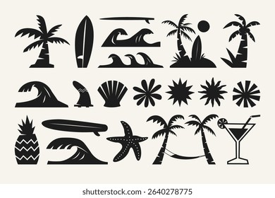 Summer cutouts elements for summer decorative design like graphic tshirt, branding or pattern