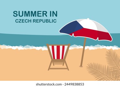 Summer in Czech Republic, beach chair and umbrella, vacation or holiday in Czech Republic, vacation concept vector design, summer holiday, sea sand sun, travel and tourism idea