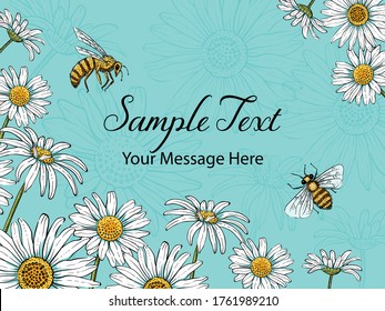 Summer Daisies and Bees Vector Frame Background