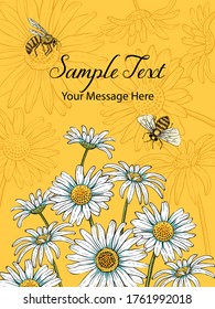 Summer Daisies and Bees Vector Frame Background