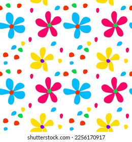 Summer daisy flowers seamless pattern. Simple flat modern drawing. Floral texture collection for textile and fashion design. Spring botanical print.