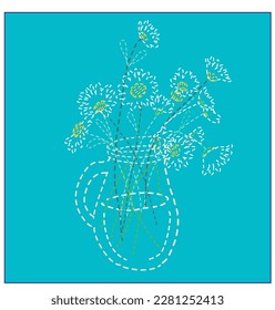 Summer Daisy in vase embroidery art element