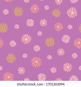 Summer daisy vector repeat pattern on purple background. Texture for fabric, wrapping, textile, wallpaper, apparel. Vector illustration