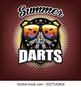 Summer dartboard logo. Summer for darts. Pattern for design poster, logo, emblem, label, banner, icon. Darts template on isolated background. Vector illustration