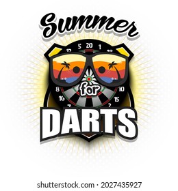 Summer dartboard logo. Summer for darts. Pattern for design poster, logo, emblem, label, banner, icon. Darts template on isolated background. Vector illustration