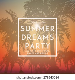 Summer day background with palm tree. Minimalistic multifunctional media backdrop. Vector. Editable. Summer dreams