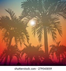 Summer day background with palm tree. Minimalistic multifunctional media backdrop. Vector. Editable. Summer dreams