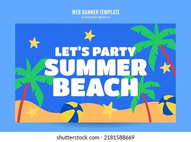 Día de Verano - Banner web de Beach Party para afiches de medios sociales, banner, área espacial y antecedentes