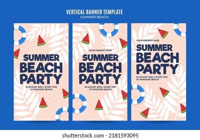 Día de Verano - Banner web de fiesta en la playa para afiches verticales de medios sociales, banner, área espacial y antecedentes