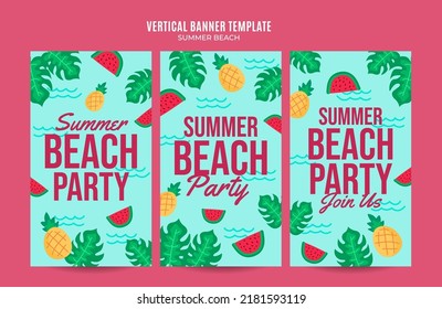 Día de Verano - Banner web de fiesta en la playa para afiches verticales de medios sociales, banner, área espacial y antecedentes