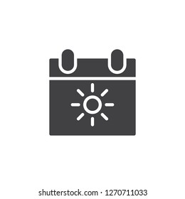 Summer day calendar vector icon. filled flat sign for mobile concept and web design. Calendar with sun simple solid icon. Symbol, logo illustration. Pixel perfect vector graphics