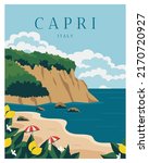 summer day in capri italy. travel poster with minimalist style vector illustration.