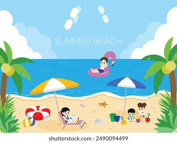 Summer day concept illustration with characters together