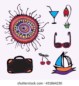 summer day elements set. stock vector. cartoon
